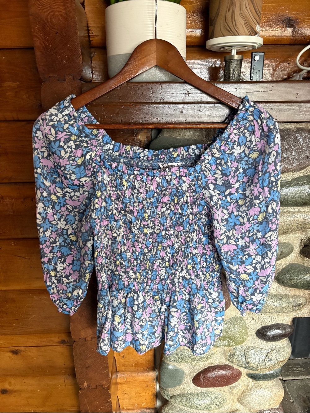 Nanette Lepore Floral Smocked Puff Sleeve Peplum Blouse XS Cottagecore